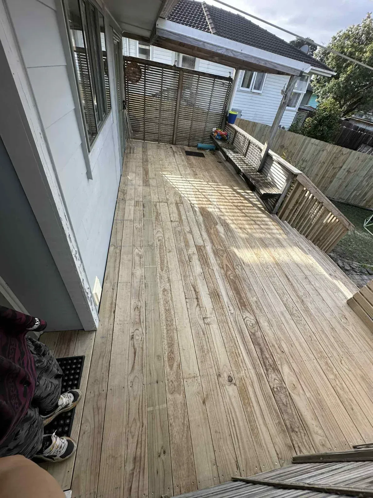 Covered pine deck built by Auckland Decks